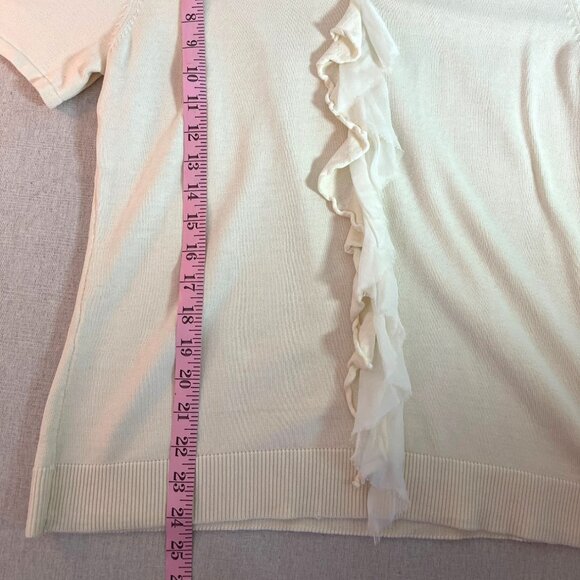 Coldwater Creek Ivory V-Neck Knit Top With Ruffle Detail Short Sleeve XL Silk - Picture 6 of 6